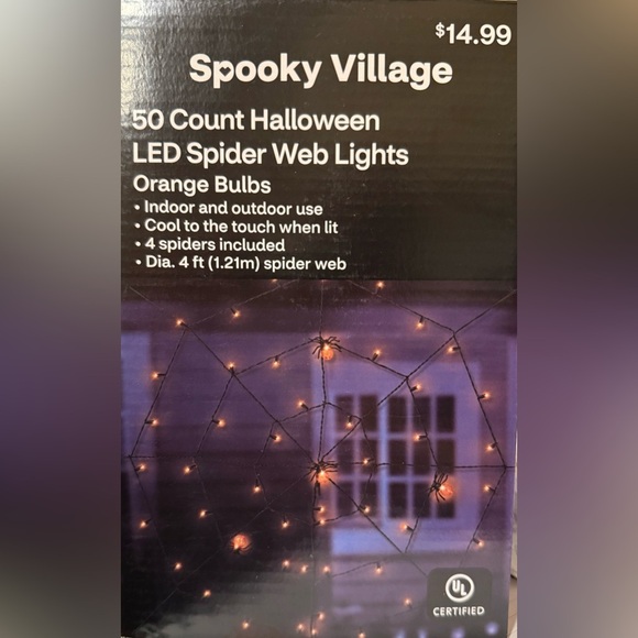 Spooky Village Halloween LED Spider Web Lights 50ct Orange Bulbs NIB - Picture 1 of 1